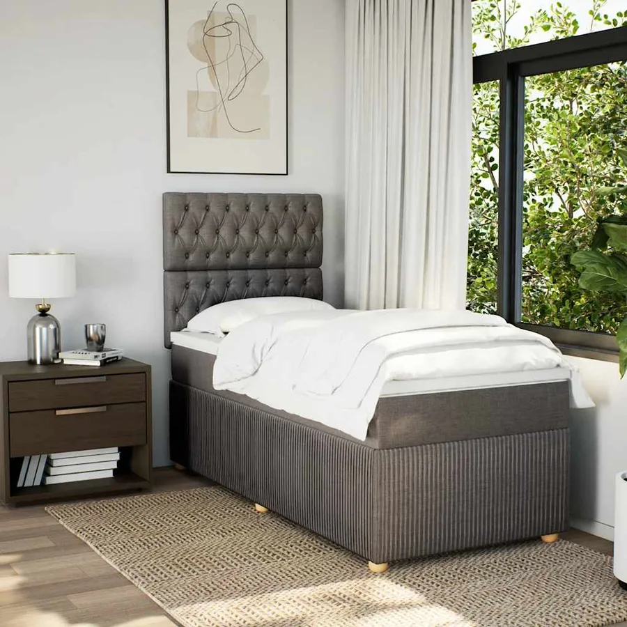 Sommier à lattes de lit avec matelas Taupe 90x190 cm Tissu - 4