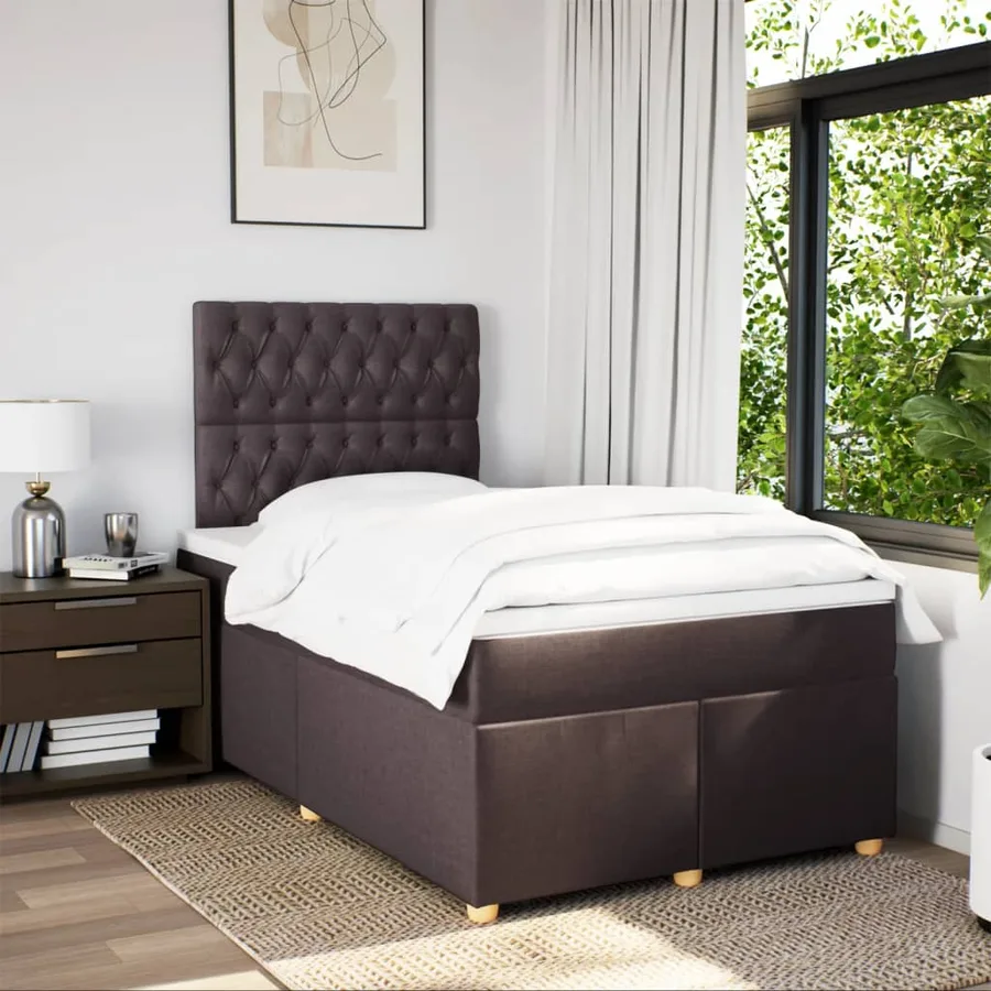 Sommier à lattes de lit et matelas marron foncé 120x190cm tissu - 5