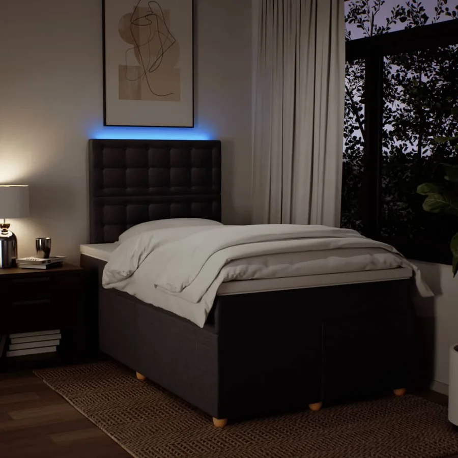 Sommier à lattes de lit et matelas marron foncé 120x190cm tissu - 4