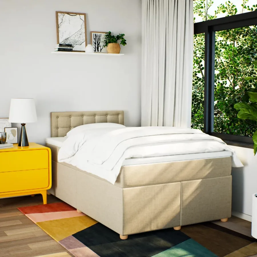 Sommier à lattes de lit avec matelas Crème 120x200 cm Tissu - 4