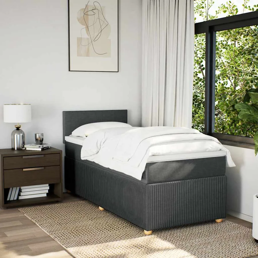 Sommier à lattes de lit et matelas Gris foncé 90x190 cm Tissu - 3