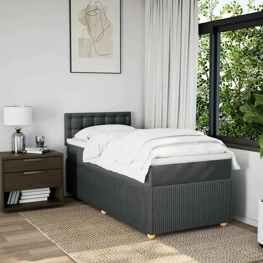 Sommier à lattes de lit et matelas Gris foncé 90x190 cm Tissu - 3