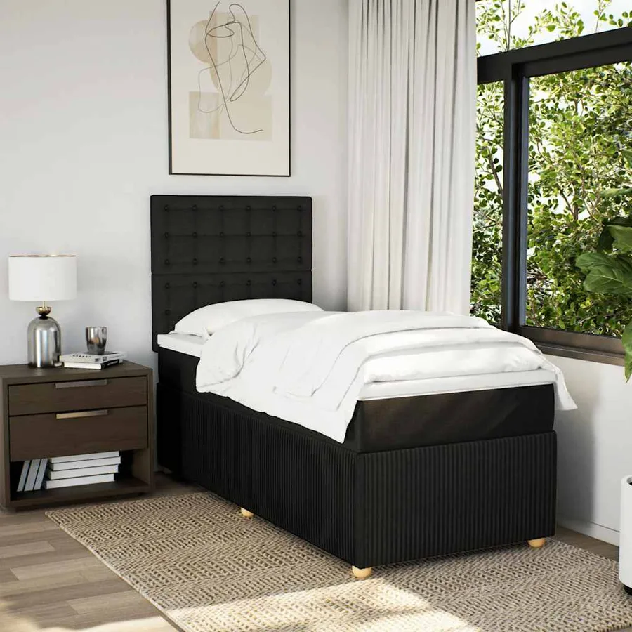 Sommier à lattes de lit avec matelas Noir 90x190 cm Tissu - 3