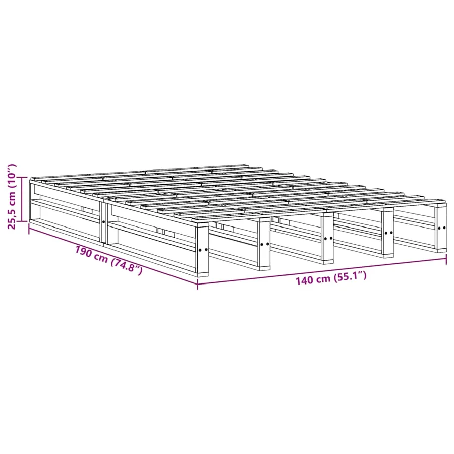 Cadre de lit sans matelas 140x190 cm bois de pin massif - 9