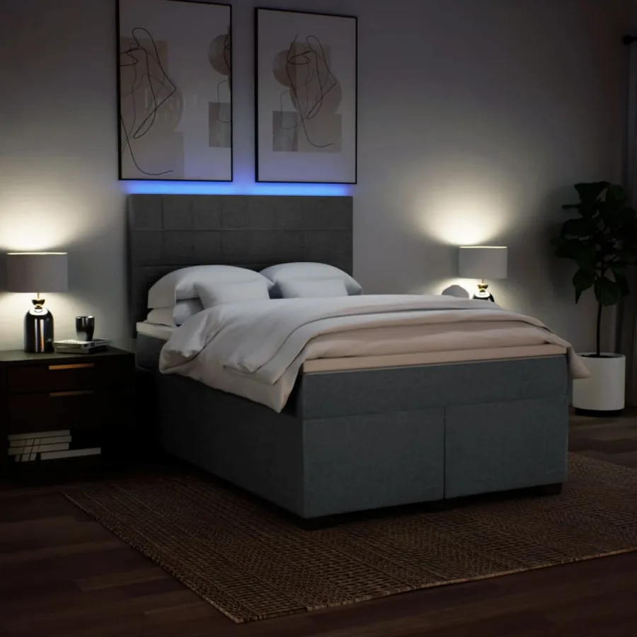 Sommier à lattes de lit avec matelas Gris foncé 140x190cm Tissu - 5