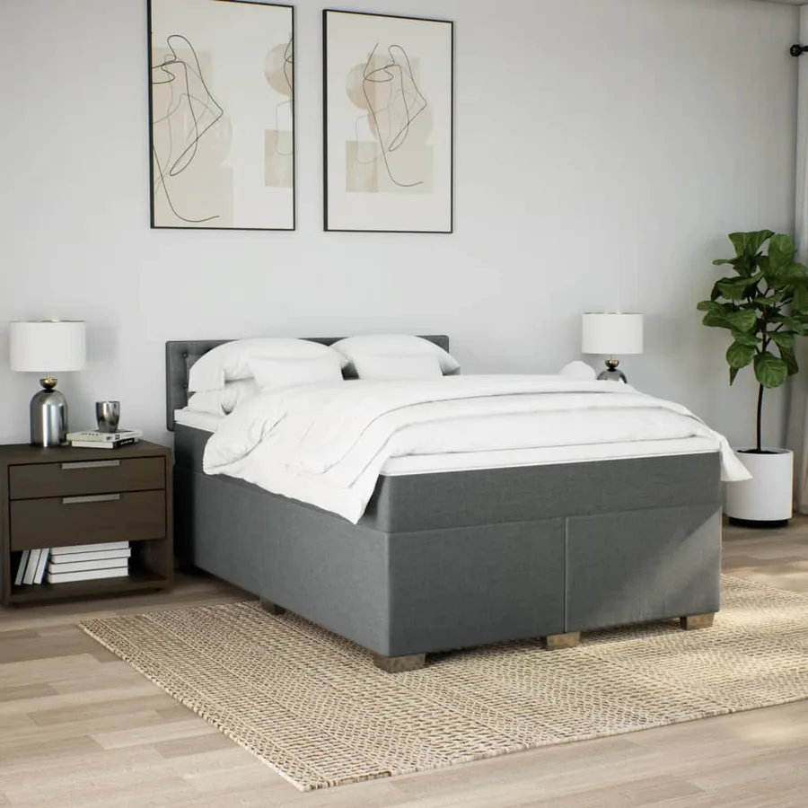 Sommier à lattes de lit avec matelas Gris foncé 140x190cm Tissu - 4