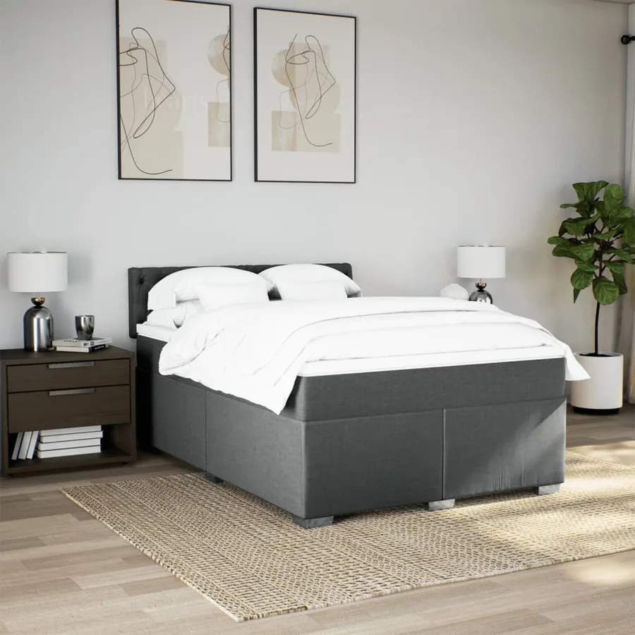 Sommier à lattes de lit avec matelas Gris foncé 140x190cm Tissu - 4