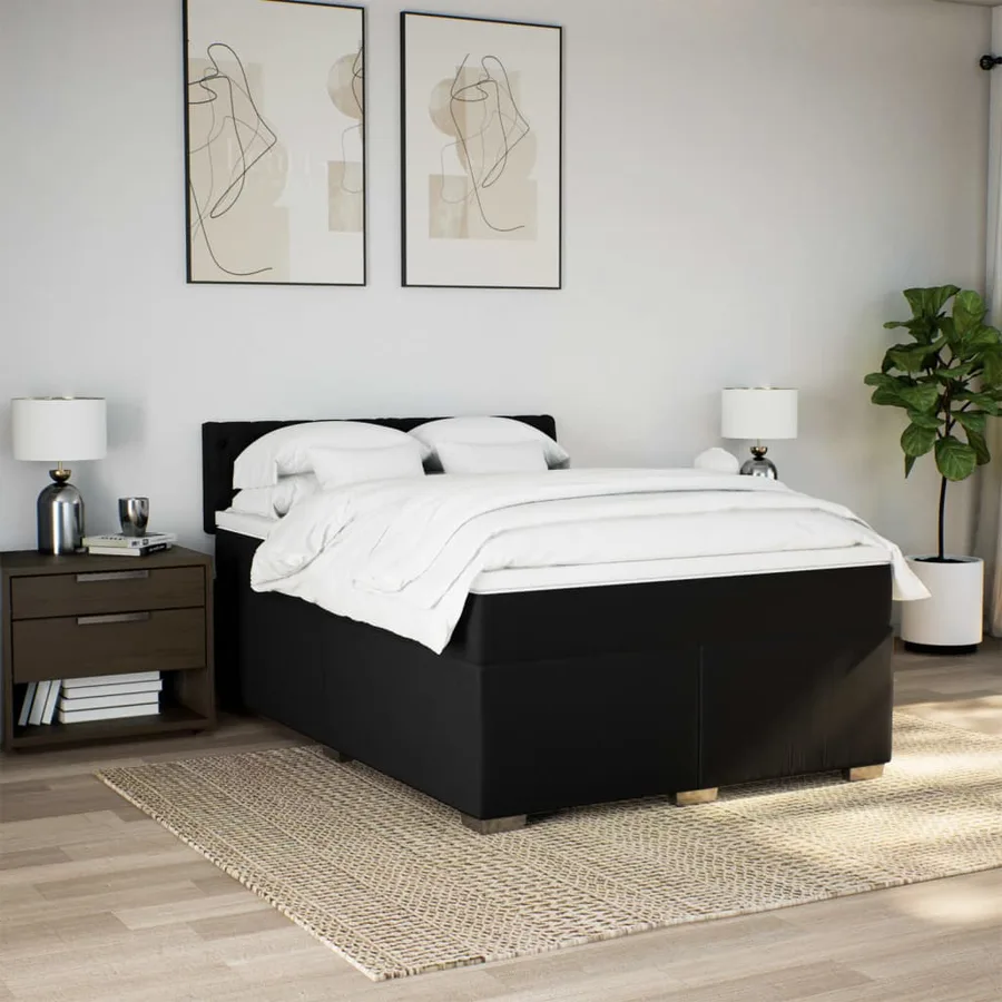 Sommier à lattes de lit avec matelas Noir 140x190 cm Tissu - 3