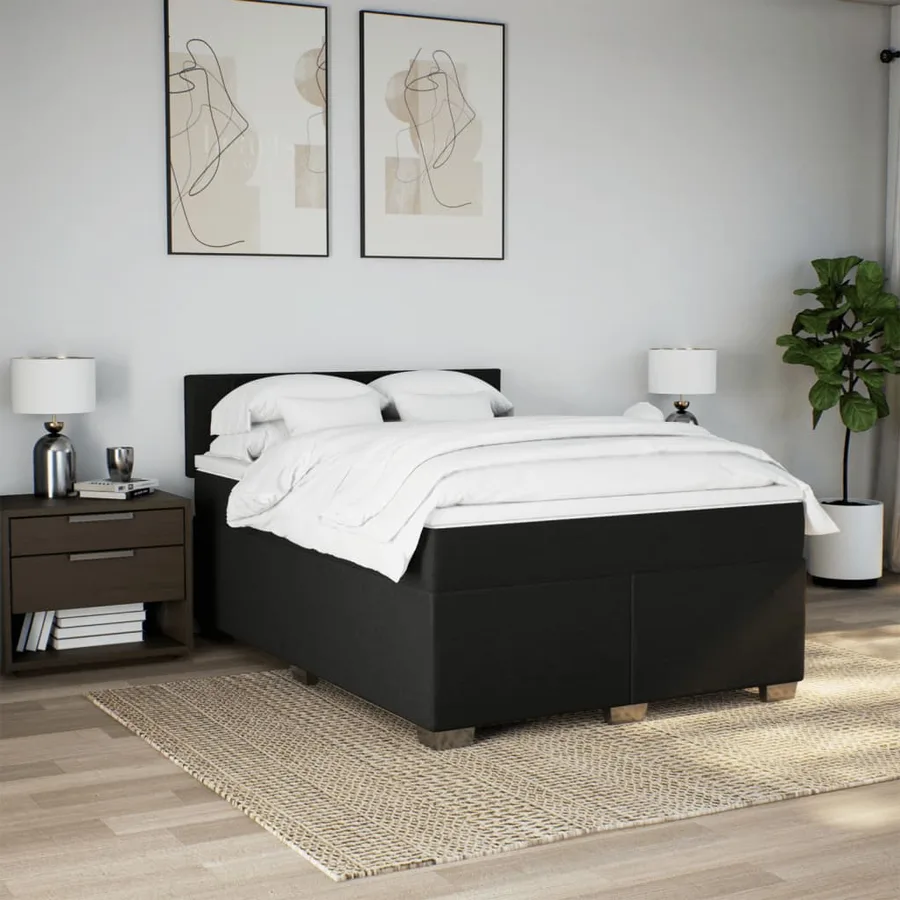 Sommier à lattes de lit avec matelas Noir 140x190 cm Tissu - 4