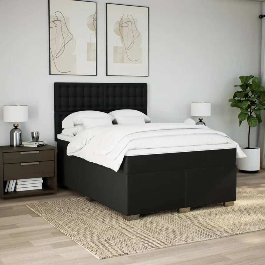 Sommier à lattes de lit avec matelas Noir 140x190 cm Tissu - 4