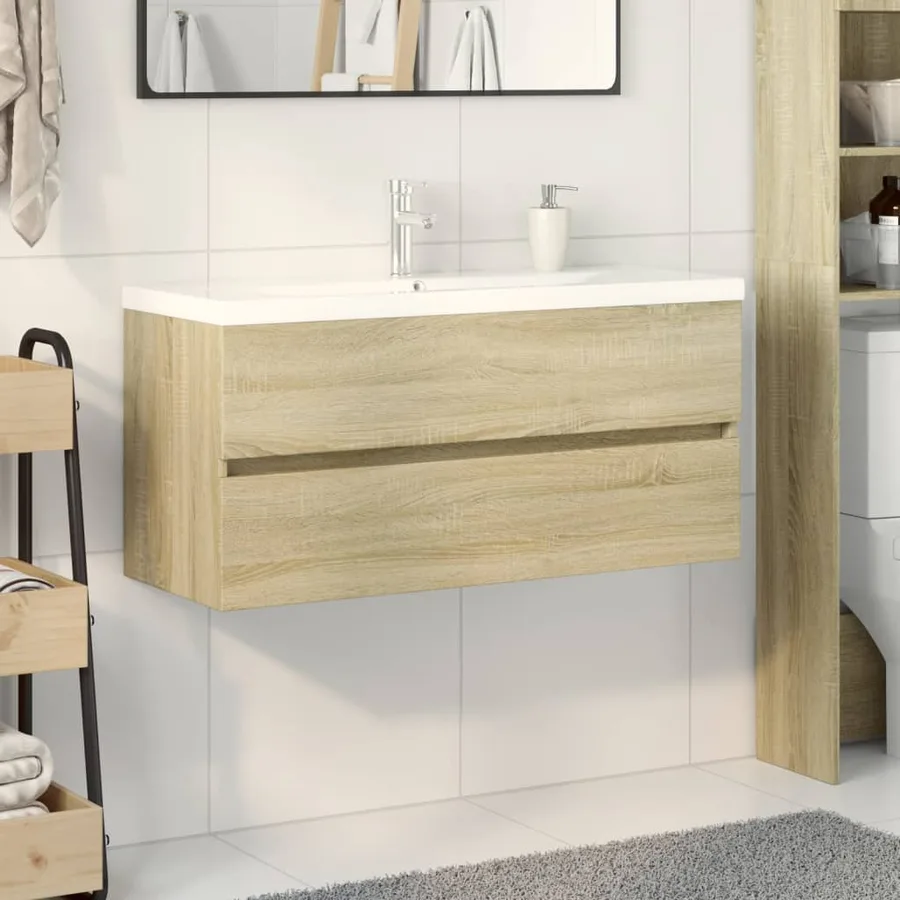 Ensemble de meubles de bain 2pcs céramique et bois d'ingénierie - 3