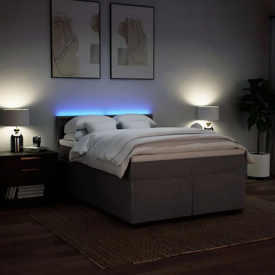 Sommier à lattes de lit avec matelas Taupe 140x190 cm Tissu - 5