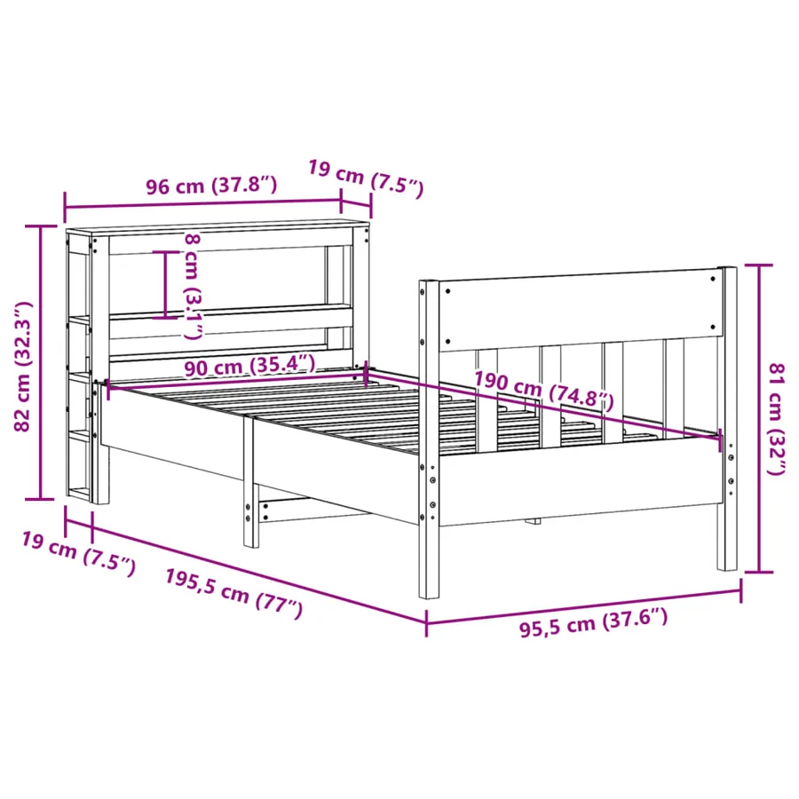 Cadre de lit sans matelas blanc 90x190 cm bois de pin massif - 12