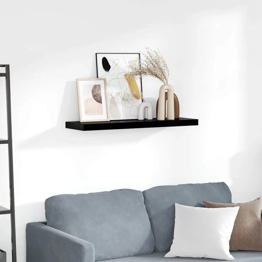 Étagère murale flottante Noir brillant 80x23,5x3,8 cm MDF