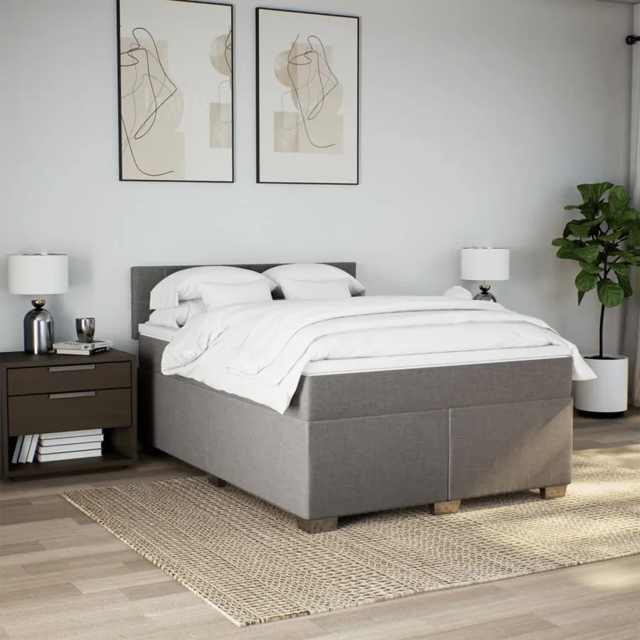 Sommier à lattes de lit avec matelas Taupe 140x190 cm Tissu - 4