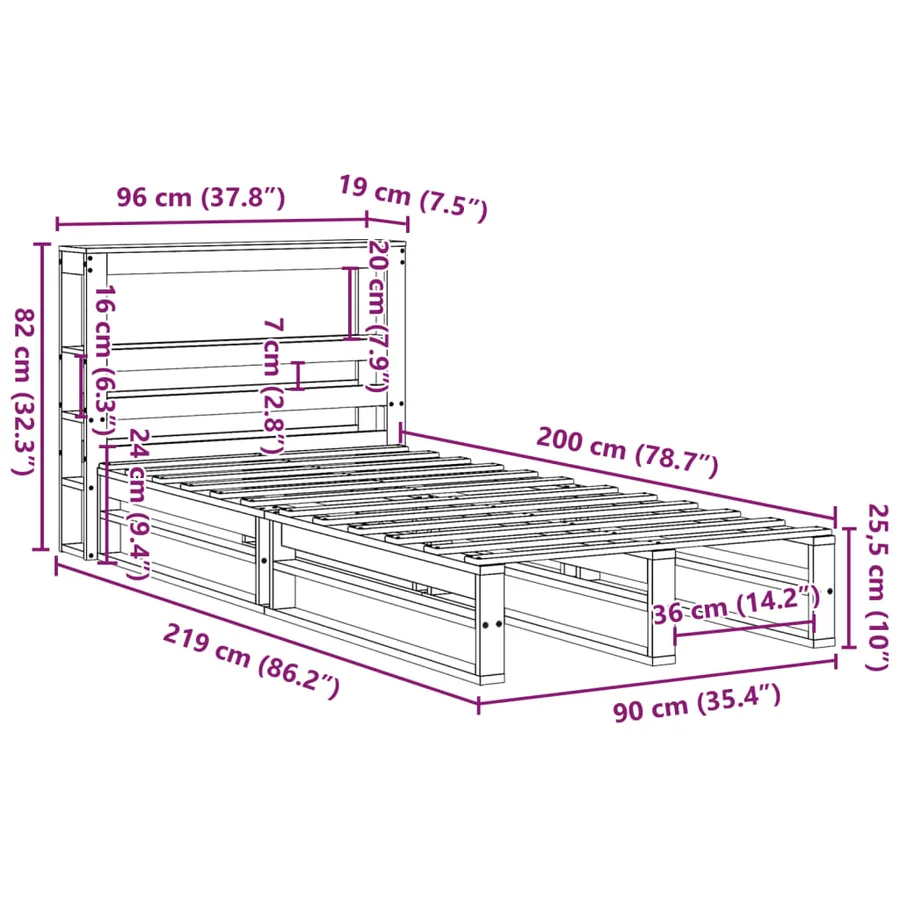 Cadre de lit sans matelas blanc 90x200 cm bois de pin massif - 12