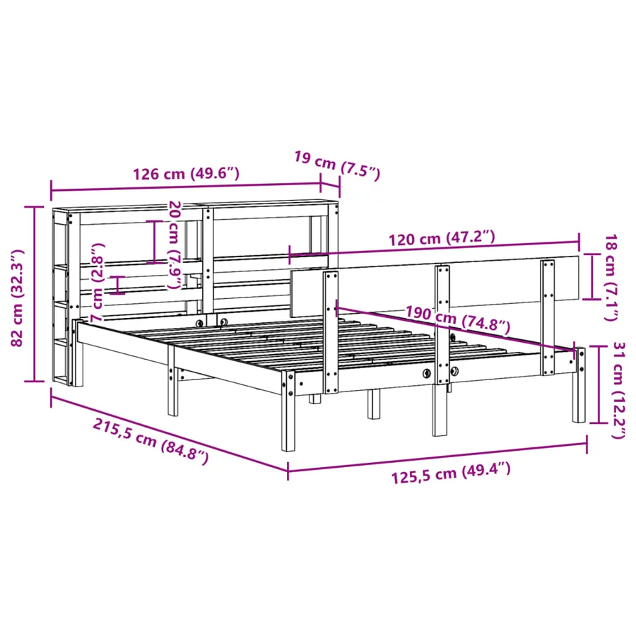 Cadre de lit sans matelas blanc 120x190 cm bois de pin massif - 12