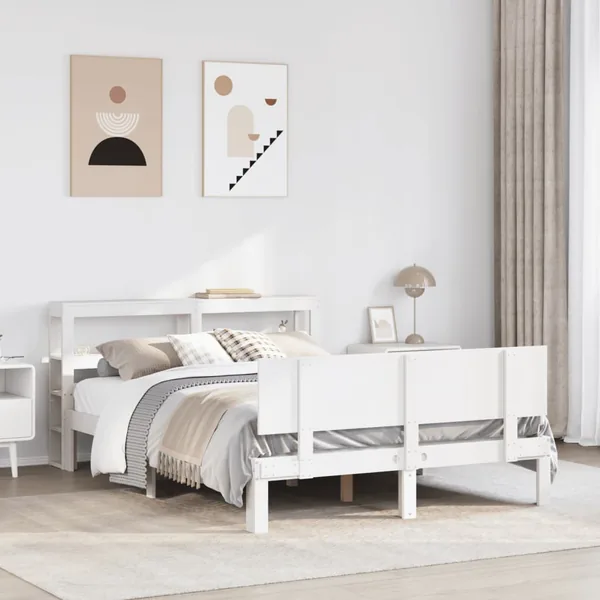 Cadre de lit avec tête de lit sans matelas blanc 120x200 cm