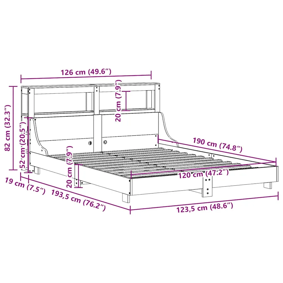 Cadre de lit sans matelas blanc 120x190 cm bois de pin massif - 12