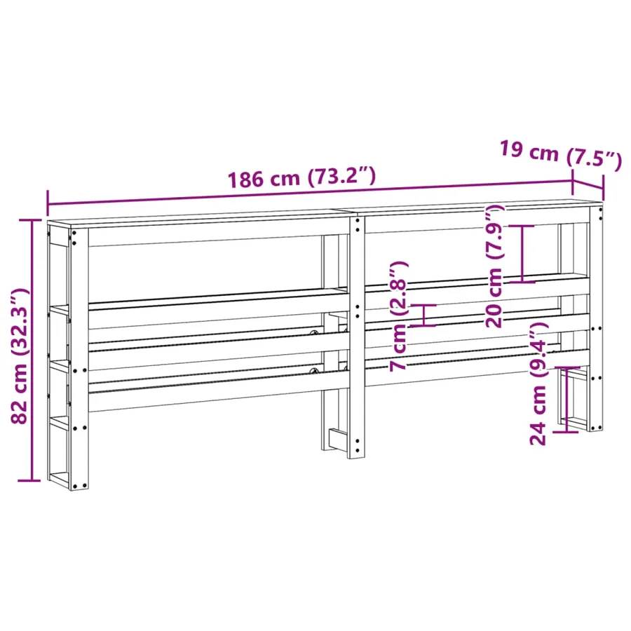 Tête de lit avec étagères blanc 180 cm bois massif de pin - 9