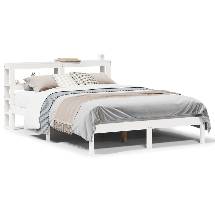 Cadre de lit sans matelas blanc 140x200 cm bois de pin massif - 2