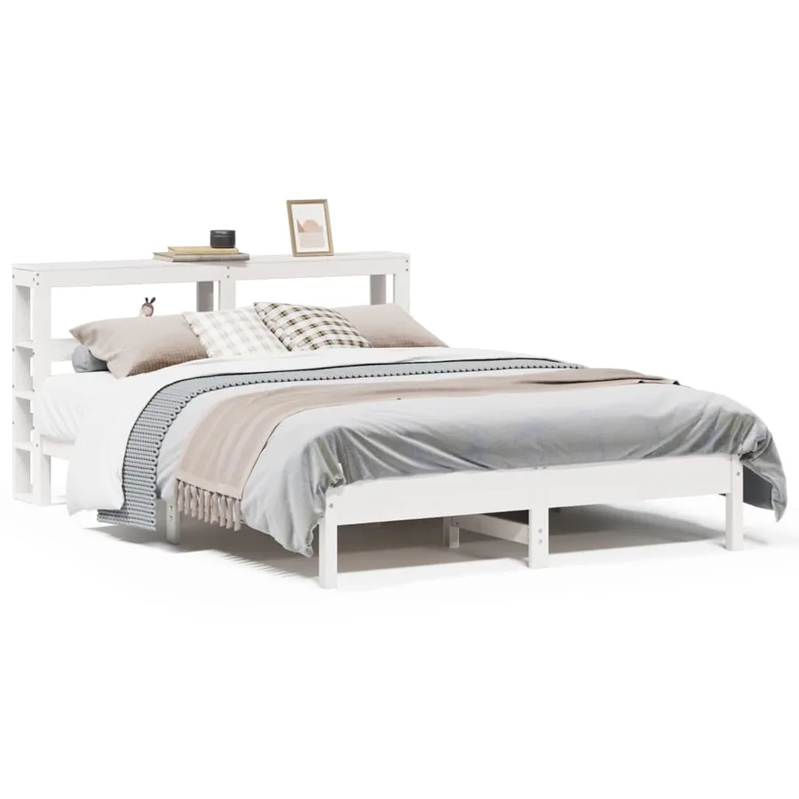 Cadre de lit sans matelas blanc 160x200 cm bois de pin massif - 2
