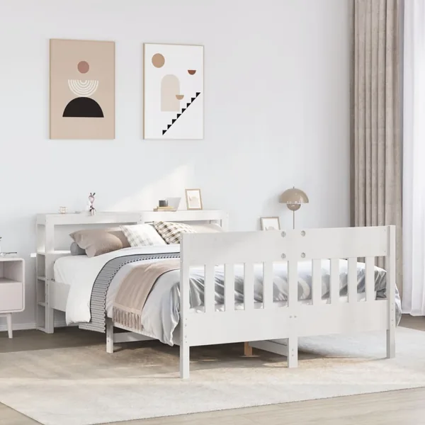 Cadre de lit sans matelas blanc 140x200 cm bois de pin massif