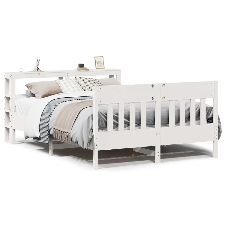 Cadre de lit sans matelas blanc 160x200 cm bois de pin massif - 2