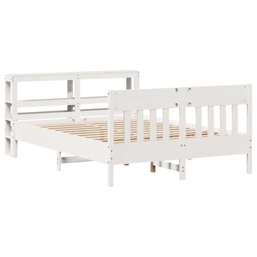 Cadre de lit sans matelas blanc 160x200 cm bois de pin massif - 3