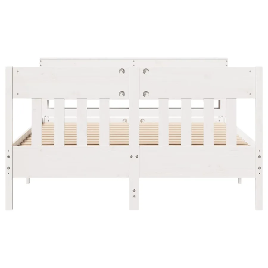 Cadre de lit sans matelas blanc 160x200 cm bois de pin massif - 4