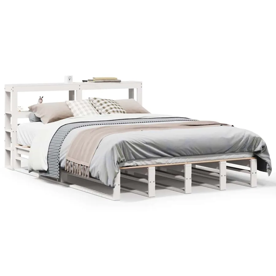 Cadre de lit sans matelas blanc 160x200 cm bois de pin massif - 2