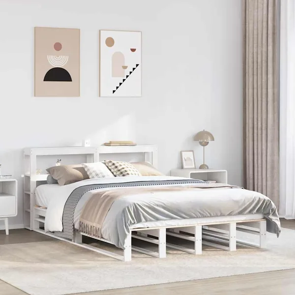 Cadre de lit sans matelas blanc 140x190 cm bois de pin massif