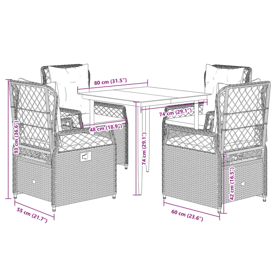 Ensemble à manger de jardin avec coussins 5pcs Beige poly rotin - 8