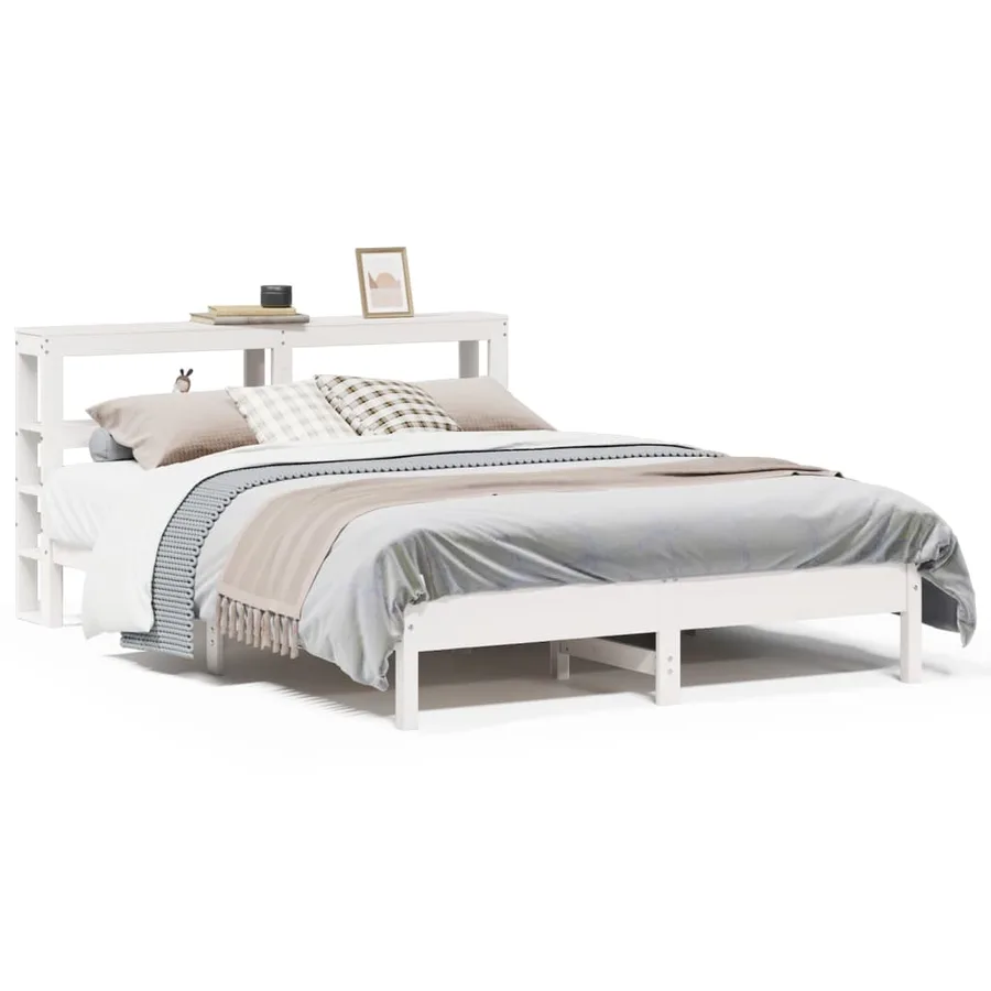 Cadre de lit sans matelas blanc 135x190 cm bois de pin massif - 2