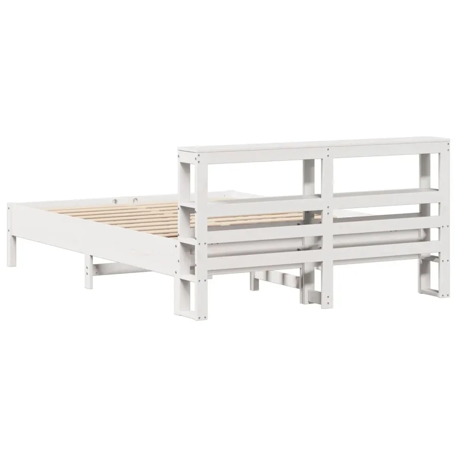 Cadre de lit sans matelas blanc 135x190 cm bois de pin massif - 6