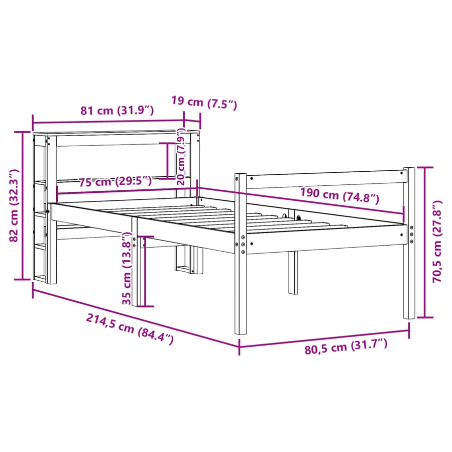 Lit pour personne âgée avec tête de lit sans matelas 75x190 cm - 12