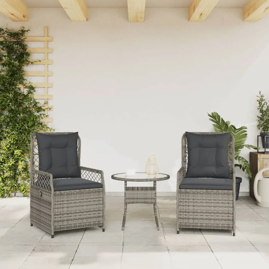 Chaises inclinables de jardin lot de 2 gris résine tressée - 3