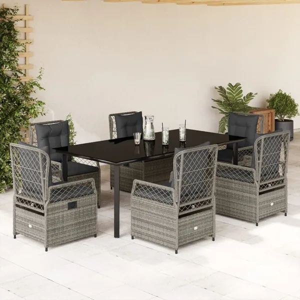 Ensemble à manger de jardin et coussins 7 pcs gris rotin