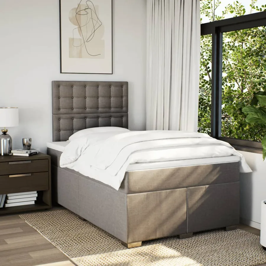 Sommier à lattes de lit avec matelas Taupe 120x200 cm Tissu - 4