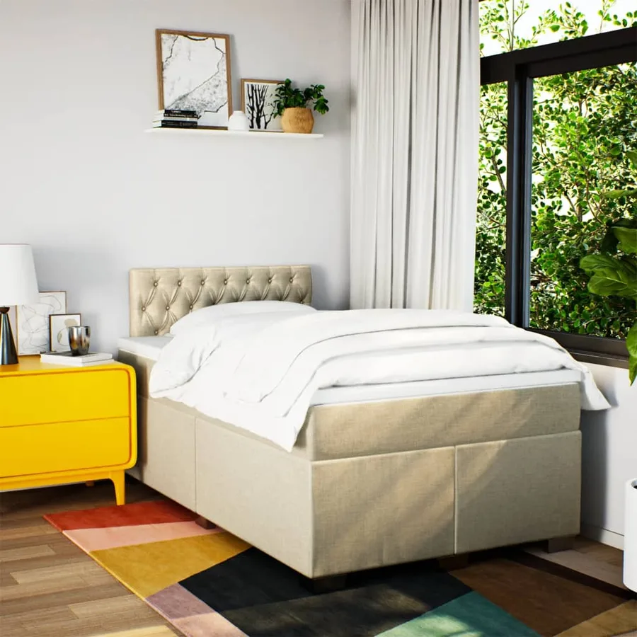 Sommier à lattes de lit avec matelas Crème 120x200 cm Tissu - 3