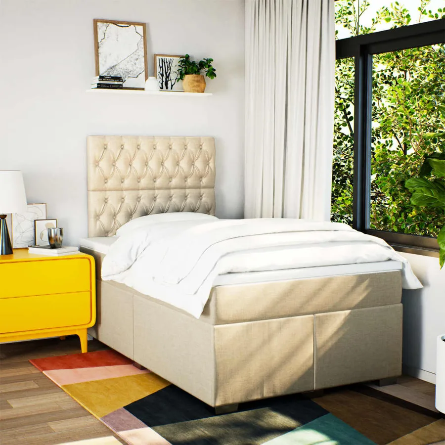 Sommier à lattes de lit avec matelas Crème 120x200 cm Tissu - 4