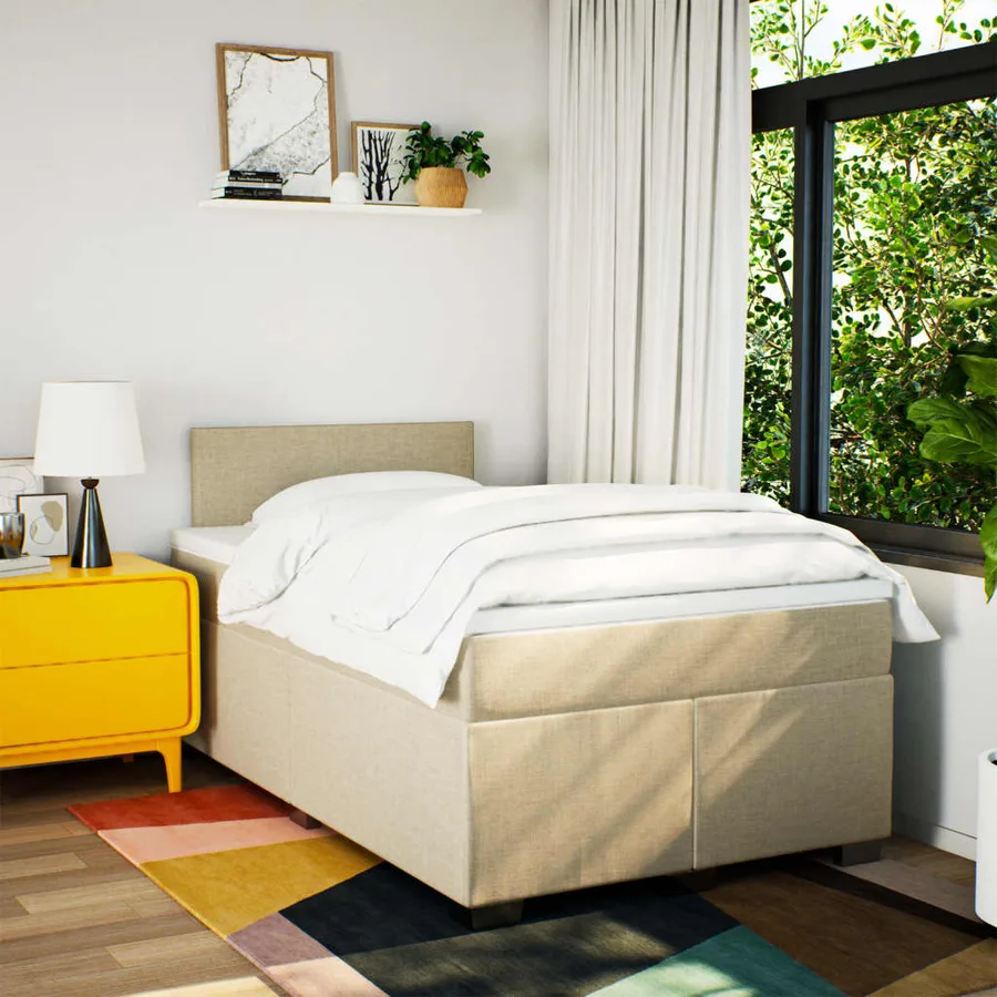 Sommier à lattes de lit avec matelas Crème 120x200 cm Tissu - 4