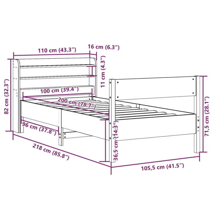Cadre de lit sans matelas cire marron 100x200cm bois pin massif - 12