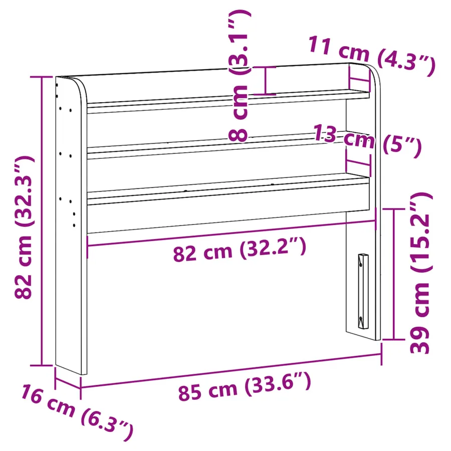 Tête de lit avec étagères marron cire 75 cm bois massif de pin - 9