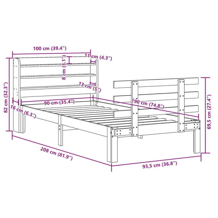 Cadre de lit avec tête de lit sans matelas 90x190 cm - 11