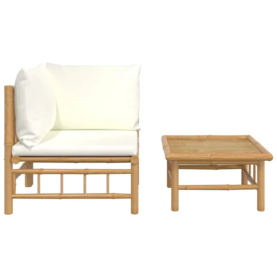 Garden lounge set 2 pcs with cushions creamy white bamboo - 3