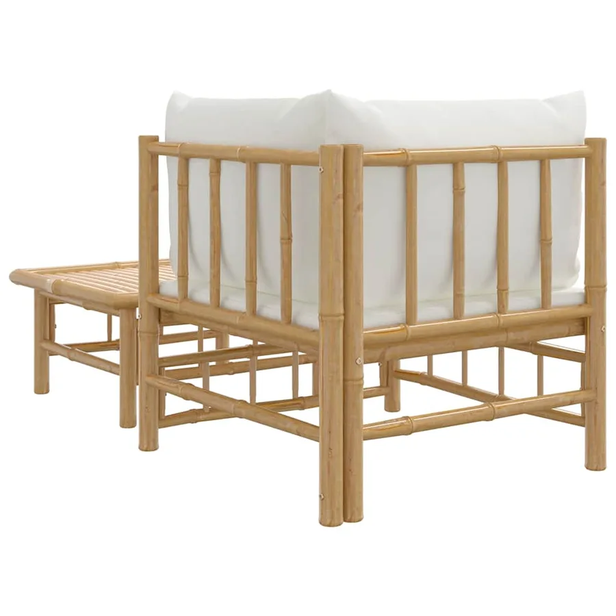 Salon de jardin 2 pcs avec coussins blanc crème bambou - 5
