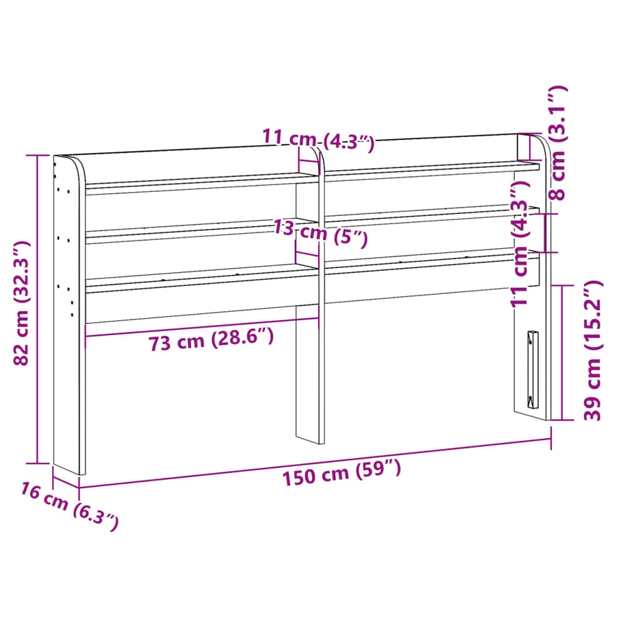 Tête de lit avec étagères marron cire 140 cm bois massif de pin - 9