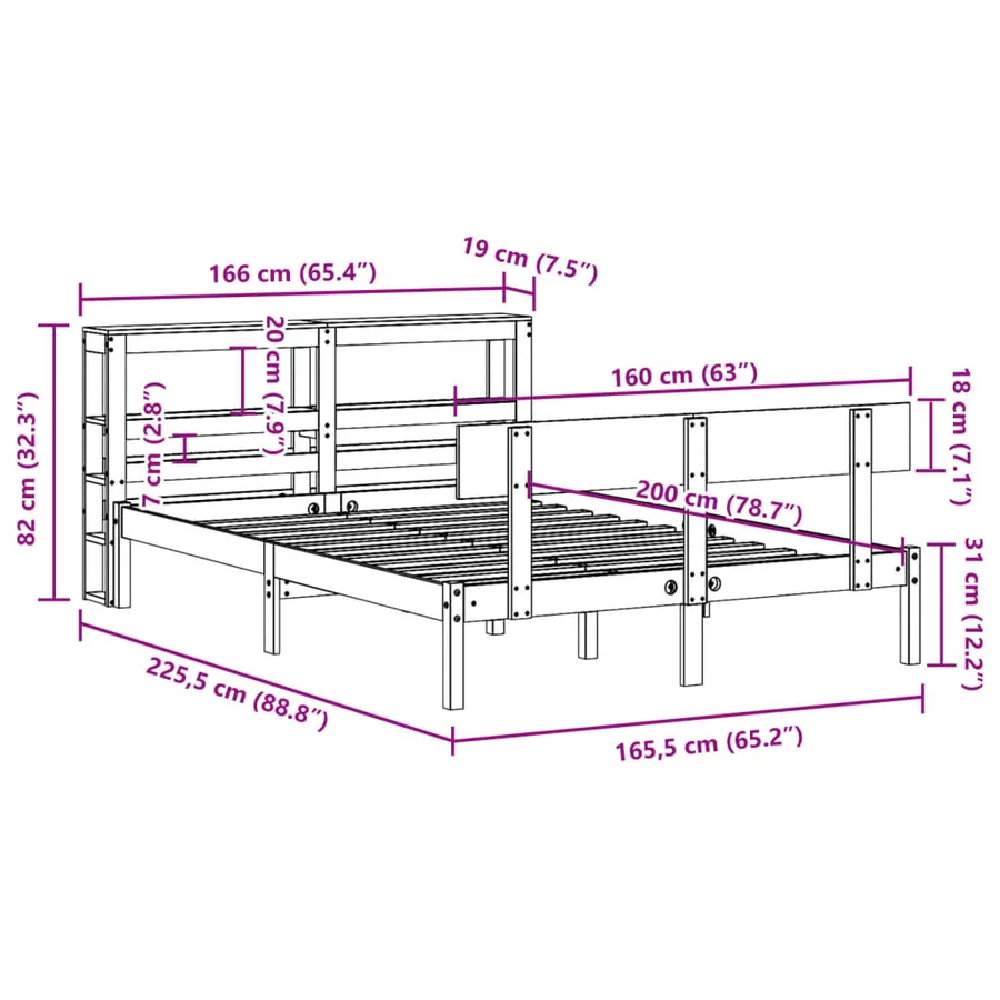 Cadre de lit sans matelas 160x200 cm bois massif de pin - 12
