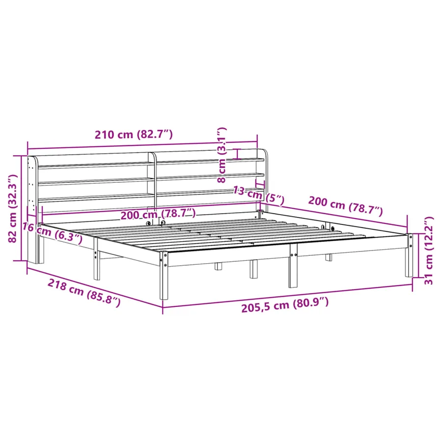 Cadre de lit et tête de lit sans matelas cire marron 200x200 cm - 12
